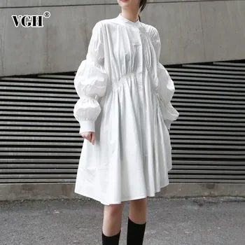 VGH Summer Hem Asymmetrical Solid Women's Dress Stand Collar Puff Sleeve Button Loose Dresses 2020 Female Fashion New Korean
VGH Summer Hem Asymmetrical Solid Women's Dress Stand Collar Puff Sleeve Button Loose Dresses 2020 Female Fashion New Korean
