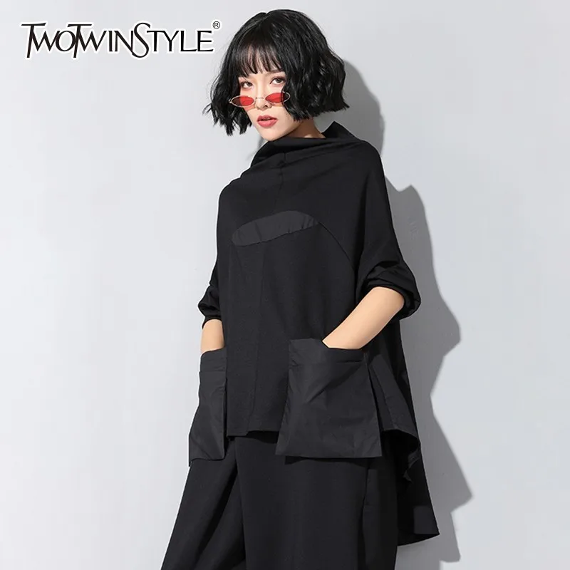 TWOTWINSTYLE Casual T-shirts For Women Turtleneck Batwing Long Sleeve Patchwork Pockets Tops Female 2019 Spring Fashion Tide
TWOTWINSTYLE Casual T-shirts For Women Turtleneck Batwing Long Sleeve Patchwork Pockets Tops Female 2019 Spring Fashion Tide
