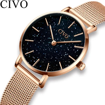 

CIVO Fashion Luxury Top Brand Starry Sky Watches Women Steel Mesh Strap Gold Quartz Watch Waterproof Ladies Wristwatch Clock