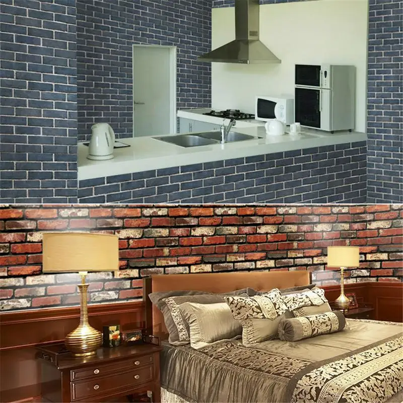 

45*100cm Retro Brick Wall Sticker Decor Self-adhesive Rustic Effect Stone Design Kitchen Wall Sticker 3D PVC Removable Wallpaper