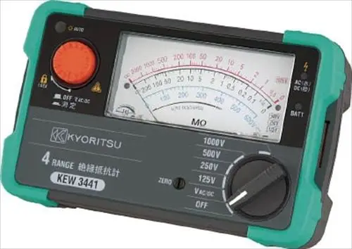 KYORITSU KEW3441 Analog Insulation Resistance Tester Ranges 125V/250V/500V/1000V
KYORITSU KEW3441 Analog Insulation Resistance Tester Ranges 125V/250V/500V/1000V