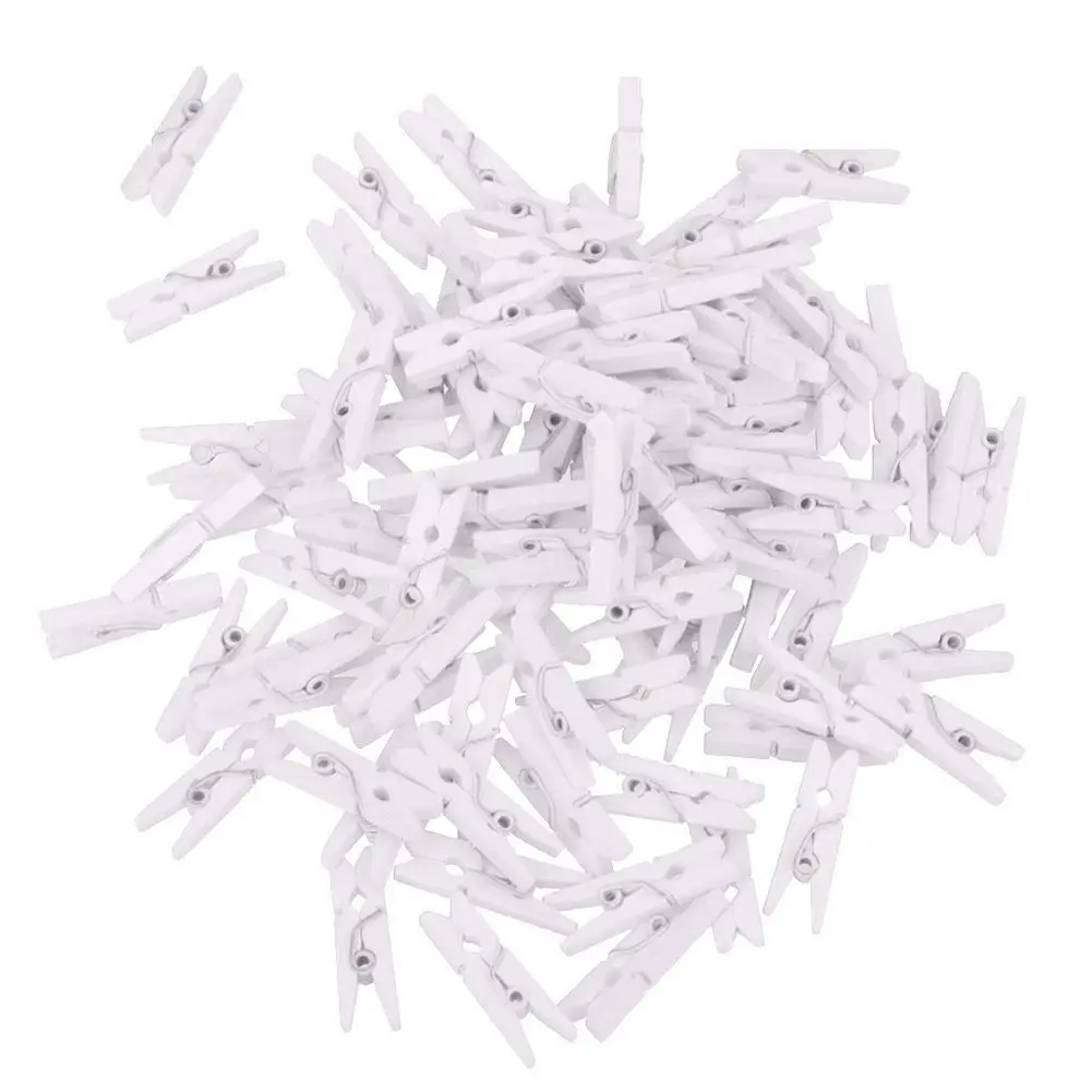 100 x Wooden Photo Clips Mini Clothespin Solid Color vetir Paper Craft DIY clip for decor Valentine's Day / Christmas |