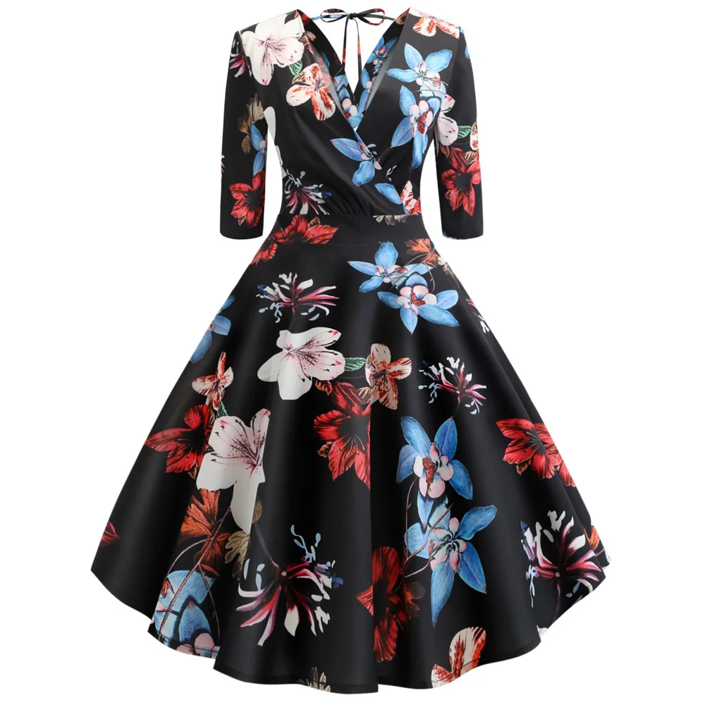 Floral Print Spring Summer Women Dress 50s 60s Vintage Retro Dress Party Vestidos Elegant V Neck Half Sleeves Robe Dress
Floral Print Spring Summer Women Dress 50s 60s Vintage Retro Dress Party Vestidos Elegant V Neck Half Sleeves Robe Dress