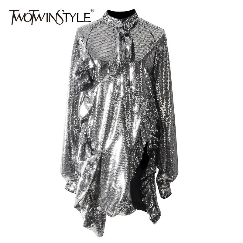 TWOTWINSTYLE Sexy Heavy Sequins Dresses Female Long Sleeve Lace Up Asymmetrical Ruffle Dress For Women 2019 Autumn Fashion New
TWOTWINSTYLE Sexy Heavy Sequins Dresses Female Long Sleeve Lace Up Asymmetrical Ruffle Dress For Women 2019 Autumn Fashion New
