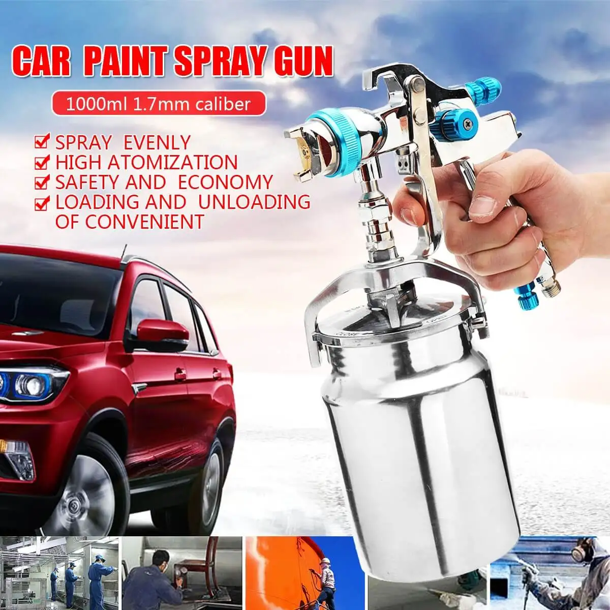 H887 1.7mm 1000ML Professional Gravity Feed Spray Gun Airbrush Nail Kit Stainless Steel Nozzle Auto Cars Painting Pain
H887 1.7mm 1000ML Professional Gravity Feed Spray Gun Airbrush Nail Kit Stainless Steel Nozzle Auto Cars Painting Pain