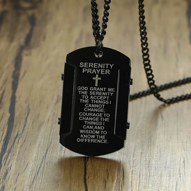 Black Wisdom Serenity Prayer Steel Dog Tag Necklace Pendant for Men Christian Jewelry with 24 inch
Black Wisdom Serenity Prayer Steel Dog Tag Necklace Pendant for Men Christian Jewelry with 24 inch
