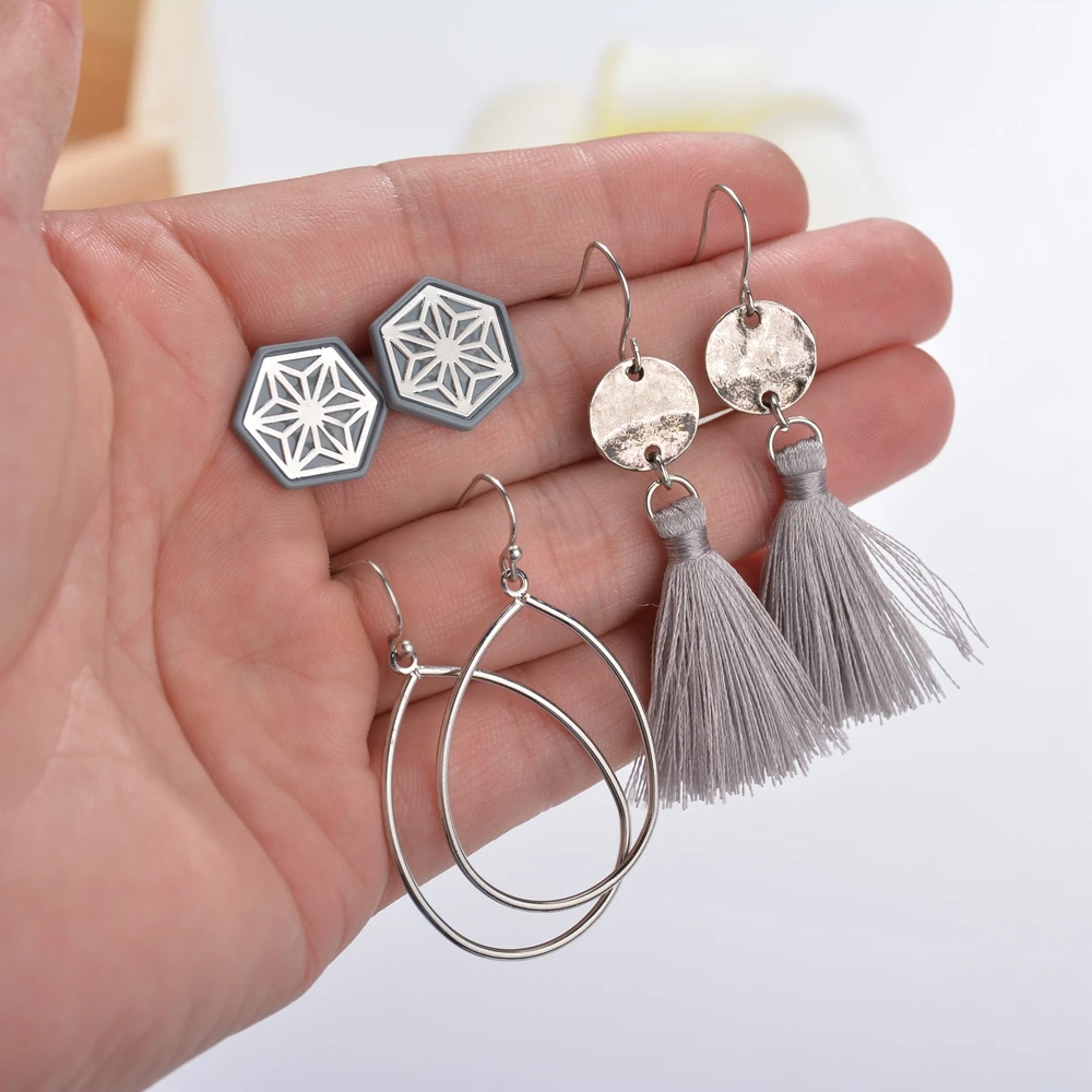 MESTILO 3 Pairs/set Vintage Grey Tassel Earrings Set For Women 2019 New Eco-friendly Exclusive Water Drop Silver Earing Jewelry
MESTILO 3 Pairs/set Vintage Grey Tassel Earrings Set For Women 2019 New Eco-friendly Exclusive Water Drop Silver Earing Jewelry