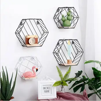 

Iron Hexagonal Grid Wall Storage Shelf Combination Wall Hanging Living Room Bedroom Geometric Figure-shaped Bookshelf Decoration