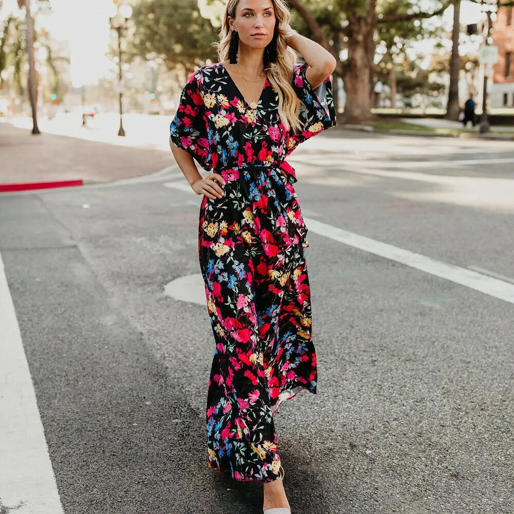 Boho Floral Printed Long Maxi Dress Elegant Women Short Sleeve V-Neck Loose Dress Ladies Summer Party Beach Sundress
Boho Floral Printed Long Maxi Dress Elegant Women Short Sleeve V-Neck Loose Dress Ladies Summer Party Beach Sundress