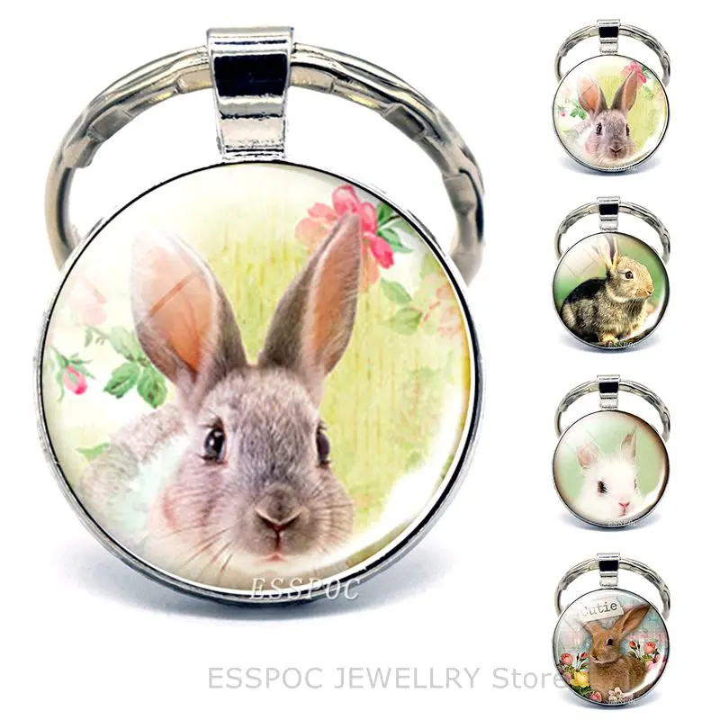 Брелок для ключей с кроликом бижутерия со стеклянными кабошонами кольцо милым