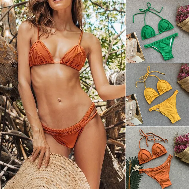 Bikini 2019 Scorpion Swimsuit Women Solid Yellow Red Green Braid Swimwear Plait Women Swimming Bathing Suits Push Up Bikini Set
Bikini 2019 Scorpion Swimsuit Women Solid Yellow Red Green Braid Swimwear Plait Women Swimming Bathing Suits Push Up Bikini Set