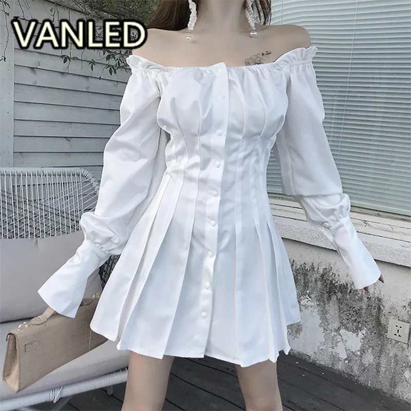 2019 Slash Neck Sexy Pleated Women Dress Spring Fashion Casual Single Breasted High Waist Slim Sexy Sweet Dresses
2019 Slash Neck Sexy Pleated Women Dress Spring Fashion Casual Single Breasted High Waist Slim Sexy Sweet Dresses