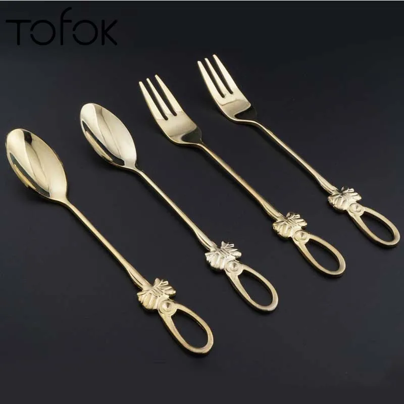 Tofok Coffee Desert Spoon Fork Smooth Flatware Tableware Stainless Steel Butterfly Gold Tone Long Handle Fruit Cake Tool Cutlery
Tofok Coffee Desert Spoon Fork Smooth Flatware Tableware Stainless Steel Butterfly Gold Tone Long Handle Fruit Cake Tool Cutlery