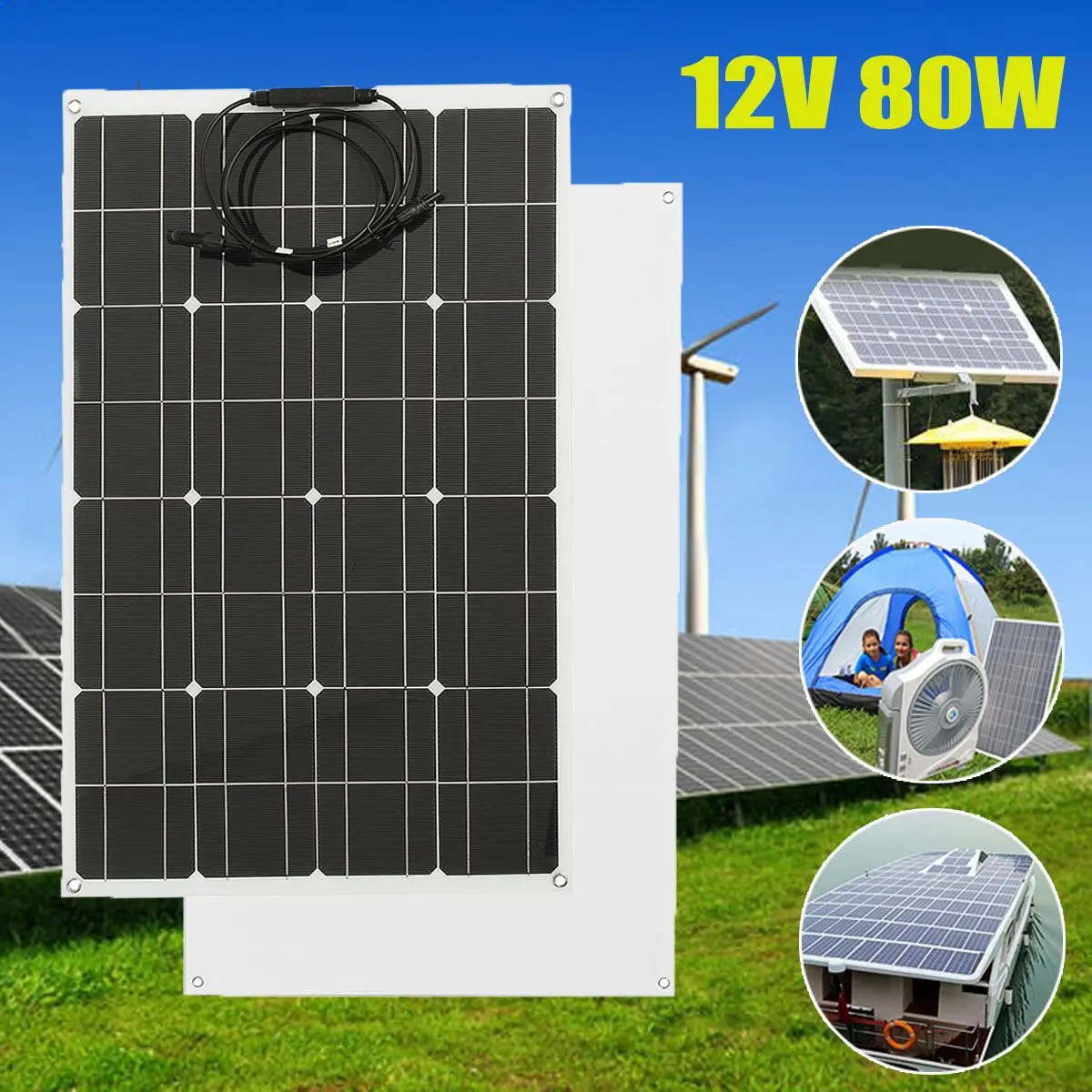 CLAITE 80W 18V Solar Panel Plate Flexible Solar Charger For Car Battery 12V Sunpower Monocrystalline Silicon Cells Module Kit
CLAITE 80W 18V Solar Panel Plate Flexible Solar Charger For Car Battery 12V Sunpower Monocrystalline Silicon Cells Module Kit
