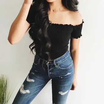 Women Summer Sexy Off Shoulder Ruffle Short Sleeve T-Shirt Slim Elastic Crop Tops Fashion Club Solid Color T-shirt Plus Size
Women Summer Sexy Off Shoulder Ruffle Short Sleeve T-Shirt Slim Elastic Crop Tops Fashion Club Solid Color T-shirt Plus Size