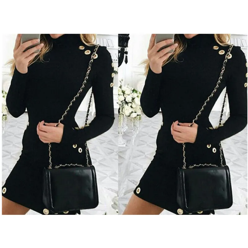 Sexy Women Button Bodycon Slim Long Sleeve Black Mini Dress Knitted Turtleneck Casual 2019 Summer Dress
Sexy Women Button Bodycon Slim Long Sleeve Black Mini Dress Knitted Turtleneck Casual 2019 Summer Dress