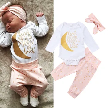 Baby Girl Clothes Set 3pcs 2019 New Moon Print White Bodysuits Tops Solid Pink Long Pants Hairband Toddler New Born Clothes Set
Baby Girl Clothes Set 3pcs 2019 New Moon Print White Bodysuits Tops Solid Pink Long Pants Hairband Toddler New Born Clothes Set