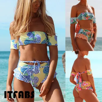 Tropical Style Women off shoulder Flower Swimwear Bikini Set Bathing suit Triangle Swimsuit Bandage High Waist Tankini Beachwear
Tropical Style Women off shoulder Flower Swimwear Bikini Set Bathing suit Triangle Swimsuit Bandage High Waist Tankini Beachwear