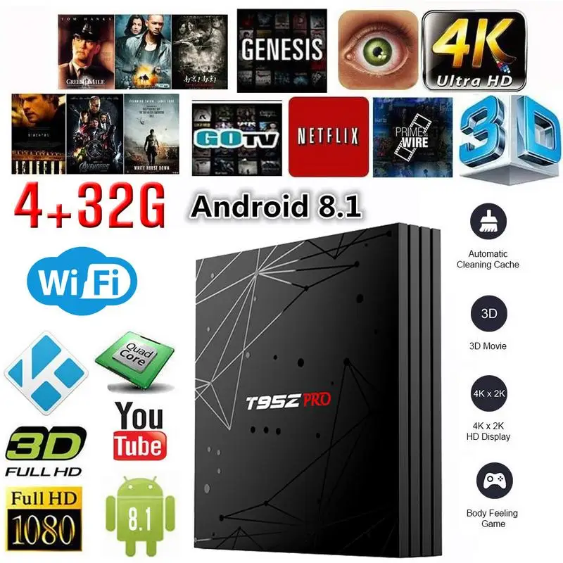 Android 8.1 Smart TV BOX T95Z Pro Amlogic S905X2 USB 3.0 H.265 4K 4GB+32GB 2.4G WIFI Media Player For Youtube Flicker Facebook
Android 8.1 Smart TV BOX T95Z Pro Amlogic S905X2 USB 3.0 H.265 4K 4GB+32GB 2.4G WIFI Media Player For Youtube Flicker Facebook