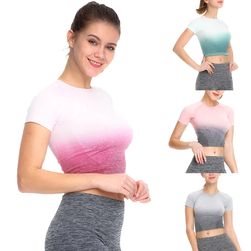 2019 Women Gym White Yoga Crop Tops Yoga Shirts Short Sleeve Gradient Tops Fitness Running Sport Training Yoga Sportswear P30
2019 Women Gym White Yoga Crop Tops Yoga Shirts Short Sleeve Gradient Tops Fitness Running Sport Training Yoga Sportswear P30
