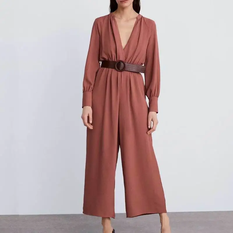 Chic Women Jumpsuit Spring 2019 New Fashion Belt Wide Leg Ankle Length V-Neck Female Casual Wears
Chic Women Jumpsuit Spring 2019 New Fashion Belt Wide Leg Ankle Length V-Neck Female Casual Wears