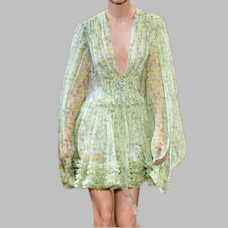 Comelsexy 2019 Summer Ball Gown Dress Women Green Floral Print Chiffon Lantern Sleeve Dress Sexy Deep V Neck Holiday Dress
Comelsexy 2019 Summer Ball Gown Dress Women Green Floral Print Chiffon Lantern Sleeve Dress Sexy Deep V Neck Holiday Dress