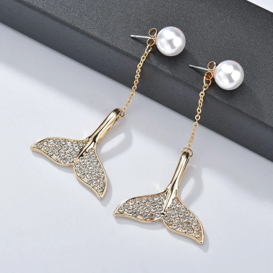 Korean Style Women Drop Earrings Pearl With Rhinestone Dolphin Tail Earrings Cute Romantic Earrings Handmade Wedding Jewelry
Korean Style Women Drop Earrings Pearl With Rhinestone Dolphin Tail Earrings Cute Romantic Earrings Handmade Wedding Jewelry