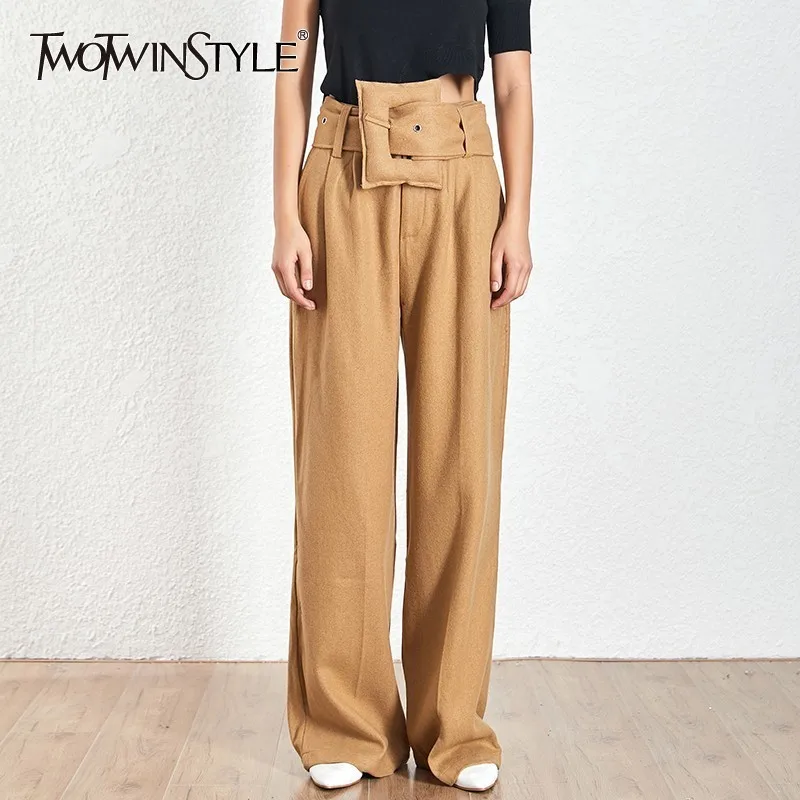 TWOTWINSTYLE Korean Woolen Long Pants Female High Waist With Sashes Khaki Wide Leg Trousers For Women 2019 Autumn Winter Fashion
TWOTWINSTYLE Korean Woolen Long Pants Female High Waist With Sashes Khaki Wide Leg Trousers For Women 2019 Autumn Winter Fashion