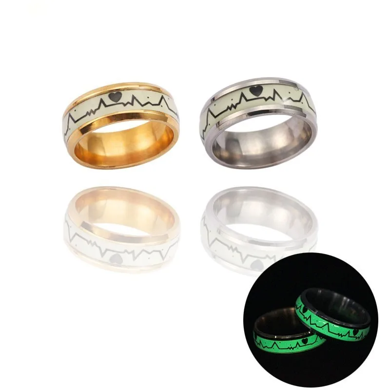 Glow In The Dark Heartbeat Stainless Steel Ring Luminous ECG Rings For Women Men Gold Silver Couple Wedding Band Rings Anillos
Glow In The Dark Heartbeat Stainless Steel Ring Luminous ECG Rings For Women Men Gold Silver Couple Wedding Band Rings Anillos