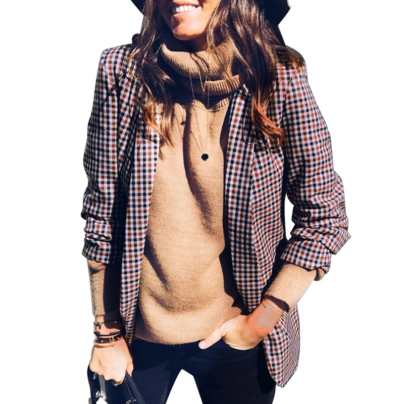 Autumn Women Vintage Plaid Blazer Cardigan Coat Long Sleeves Open Front Casual Business Suit Long Overcoat Outwear Basic Jackets
Autumn Women Vintage Plaid Blazer Cardigan Coat Long Sleeves Open Front Casual Business Suit Long Overcoat Outwear Basic Jackets