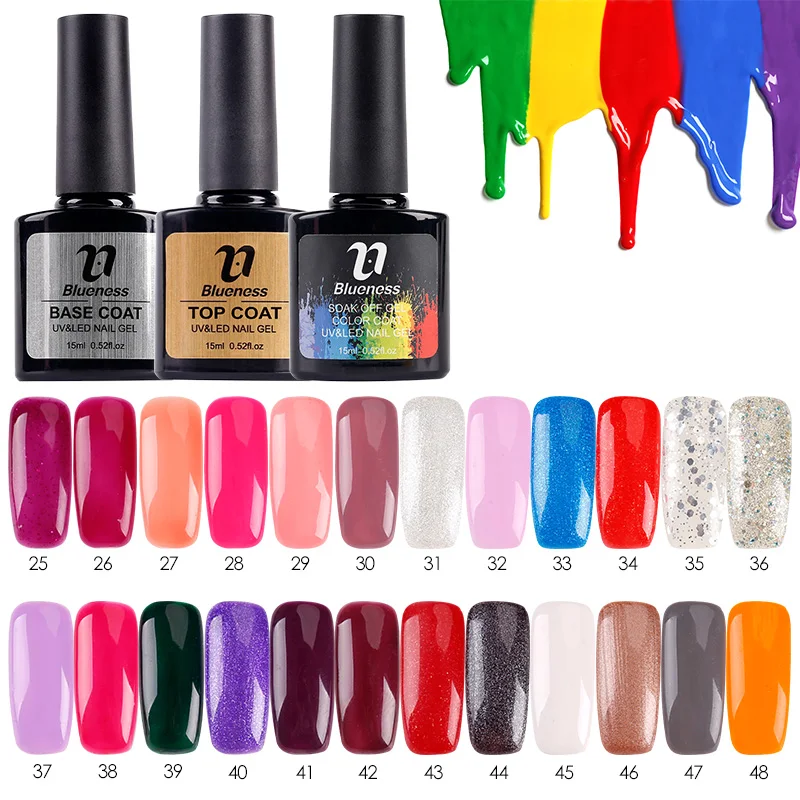 Blueness 24 Color Gel Nail Polish 15ml Top Coat Base Coat Uv Gel Varnish Nail Polish Top Quality Vernis Semi Permanent
Blueness 24 Color Gel Nail Polish 15ml Top Coat Base Coat Uv Gel Varnish Nail Polish Top Quality Vernis Semi Permanent