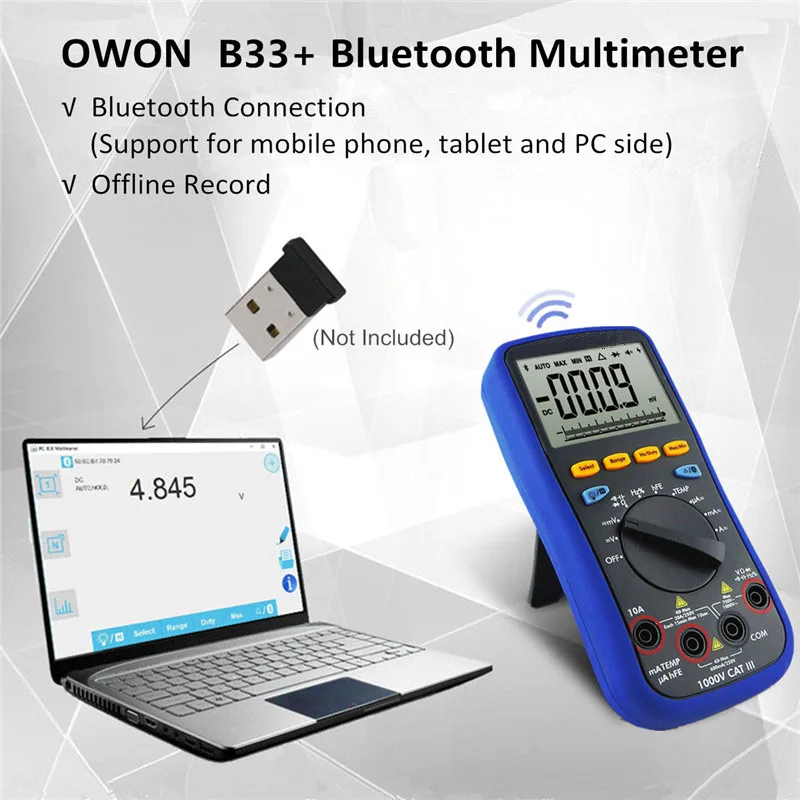bluetooth LCD Digital Multimeter BLE 4.0 with Tester Lead K-type Thermocouple 6000 Count Backlight Real 10M Ohms
bluetooth LCD Digital Multimeter BLE 4.0 with Tester Lead K-type Thermocouple 6000 Count Backlight Real 10M Ohms