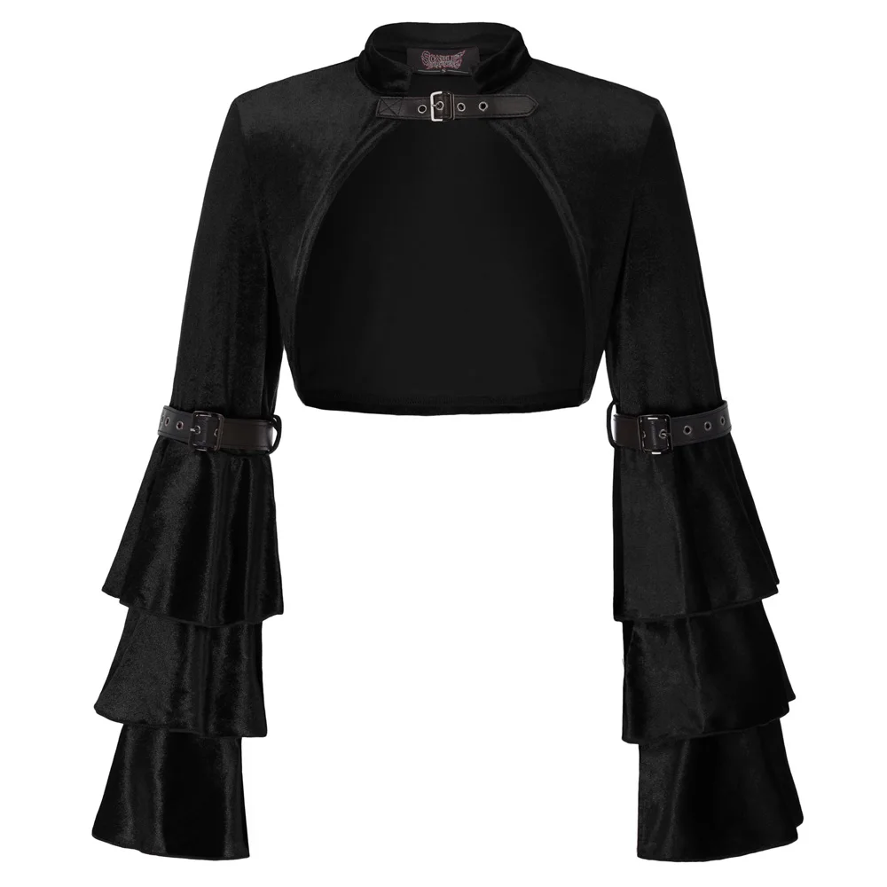 New gothic jacket tops Women autumn Retro Vintage Steampunk medieval Faux leather buckle Long flare Sleeve Cropped Bolero Shrug
New gothic jacket tops Women autumn Retro Vintage Steampunk medieval Faux leather buckle Long flare Sleeve Cropped Bolero Shrug
