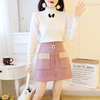 New 2018 winter pullover bow knit sweater and short skirts Korean fashion sweet outfit two-piece suit students knitwear vestido
New 2018 winter pullover bow knit sweater and short skirts Korean fashion sweet outfit two-piece suit students knitwear vestido