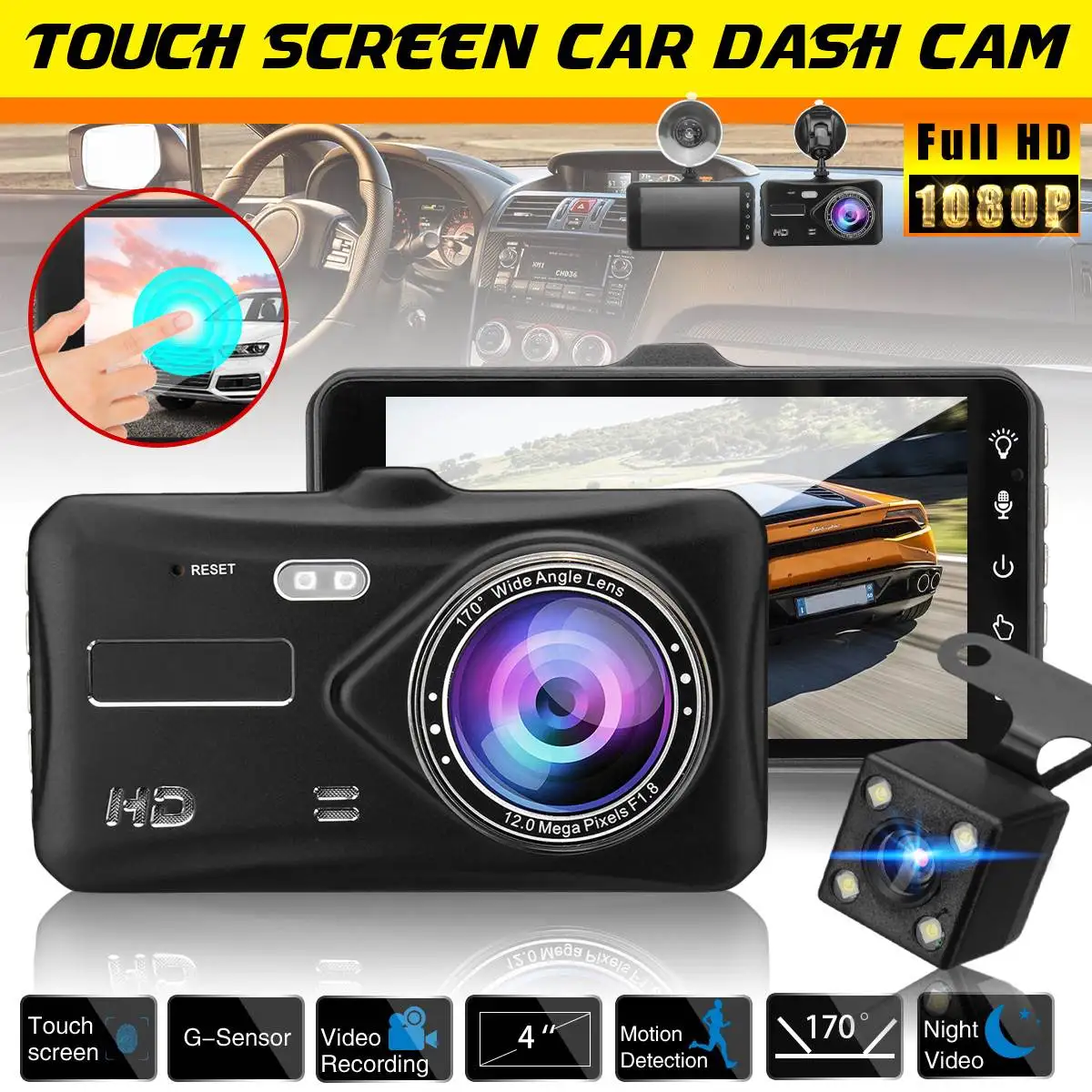 4 Inch 1080P HD Car Dash Cam Camera Recorder Dual Lens Front + Rear Touch Screen
4 Inch 1080P HD Car Dash Cam Camera Recorder Dual Lens Front + Rear Touch Screen