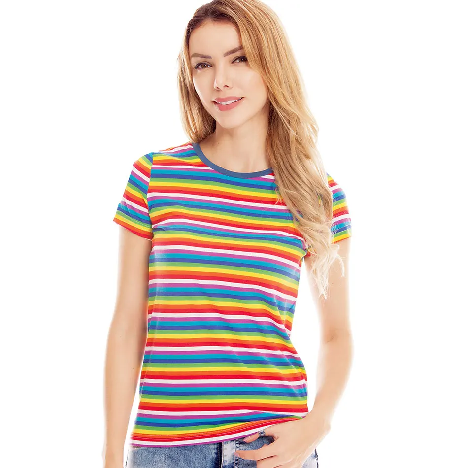 Rainbow T Shirt for Women Colorful Stripe Tshirt Crew Neck Top Tees Woman Short Sleeve Rainbow Striped Top
Rainbow T Shirt for Women Colorful Stripe Tshirt Crew Neck Top Tees Woman Short Sleeve Rainbow Striped Top
