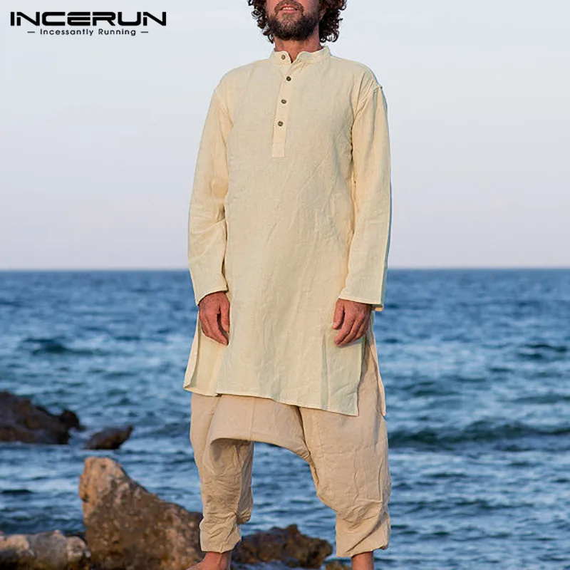 2019 INCERUN Muslim Style Mens Shirts Dress Long Sleeve Shirt Button Decor O Neck Oversized Length Tops Camisas Masculina Clothe
2019 INCERUN Muslim Style Mens Shirts Dress Long Sleeve Shirt Button Decor O Neck Oversized Length Tops Camisas Masculina Clothe