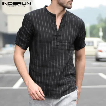 INCERUN Casual Mens Shirt Stripe Short Sleeve Button Slim Cotton Shirt Stand Collar Pullover Fashion Social Tops Men S-3XL 2020
INCERUN Casual Mens Shirt Stripe Short Sleeve Button Slim Cotton Shirt Stand Collar Pullover Fashion Social Tops Men S-3XL 2020