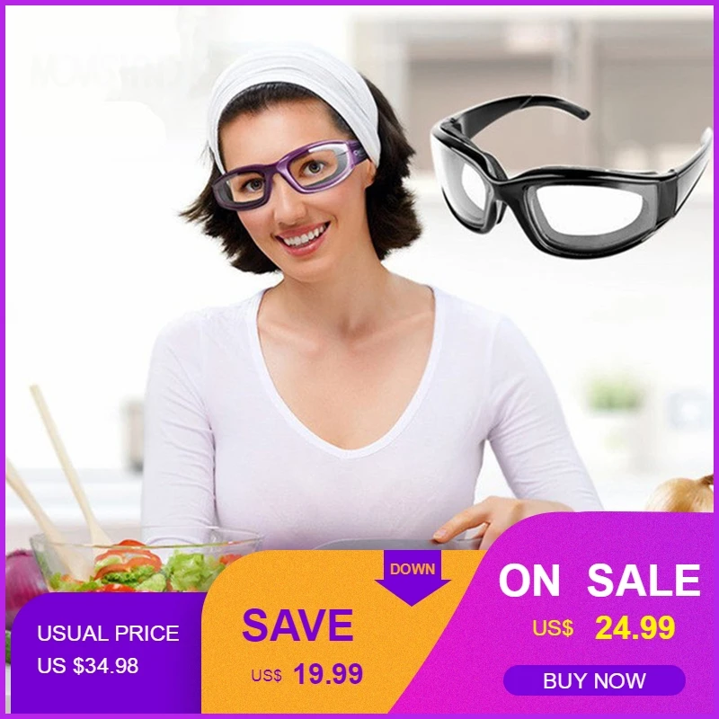 

Safely Tearless Kitchen Onion Goggles Eye Glasses Onions Chopping Tears Free Protector Kitchen Cooking Tools