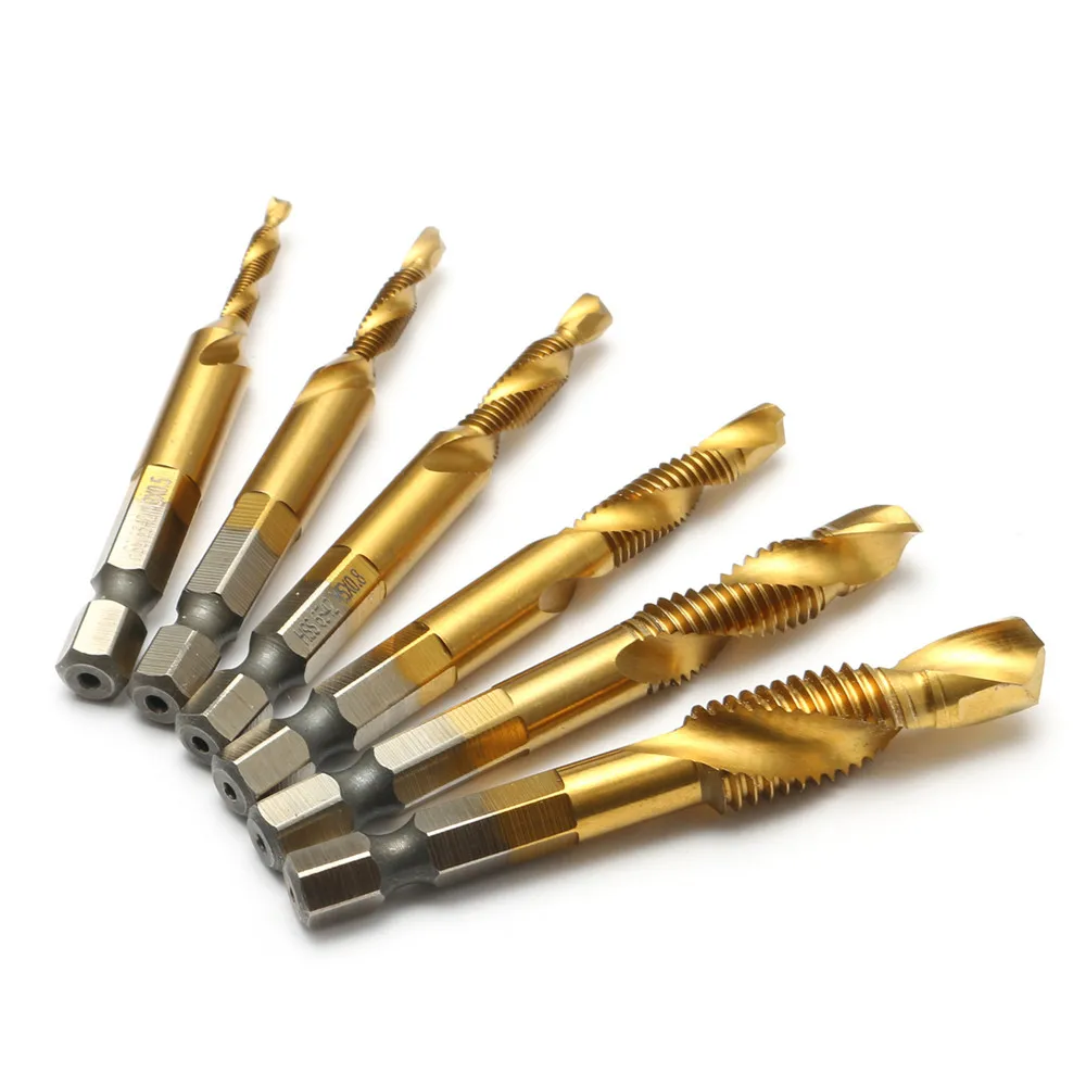 6Pcs M3-M10 Metric Combination Hexagonal Drill Tap Bit Set HSS 6542 Titanium Coated Deburr Countersink Bits Screw tap
6Pcs M3-M10 Metric Combination Hexagonal Drill Tap Bit Set HSS 6542 Titanium Coated Deburr Countersink Bits Screw tap