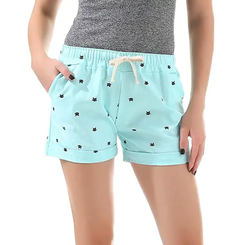 womens cotton shorts elastic waist