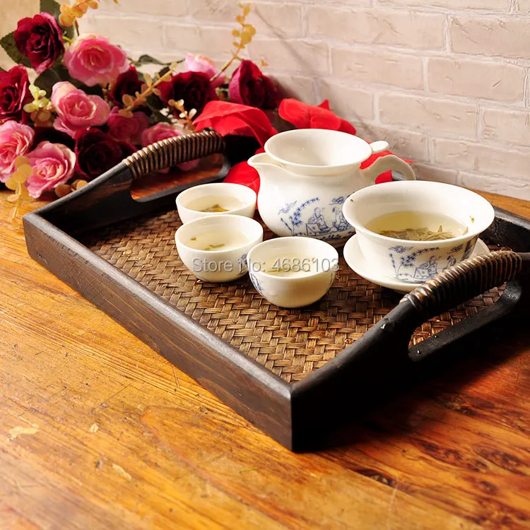 Thai Style Wooden Tray Tea Plate with Handle Creative Rectangle Handmade Rattan Bamboo Tea/Coffee/Fruits Plate
Thai Style Wooden Tray Tea Plate with Handle Creative Rectangle Handmade Rattan Bamboo Tea/Coffee/Fruits Plate