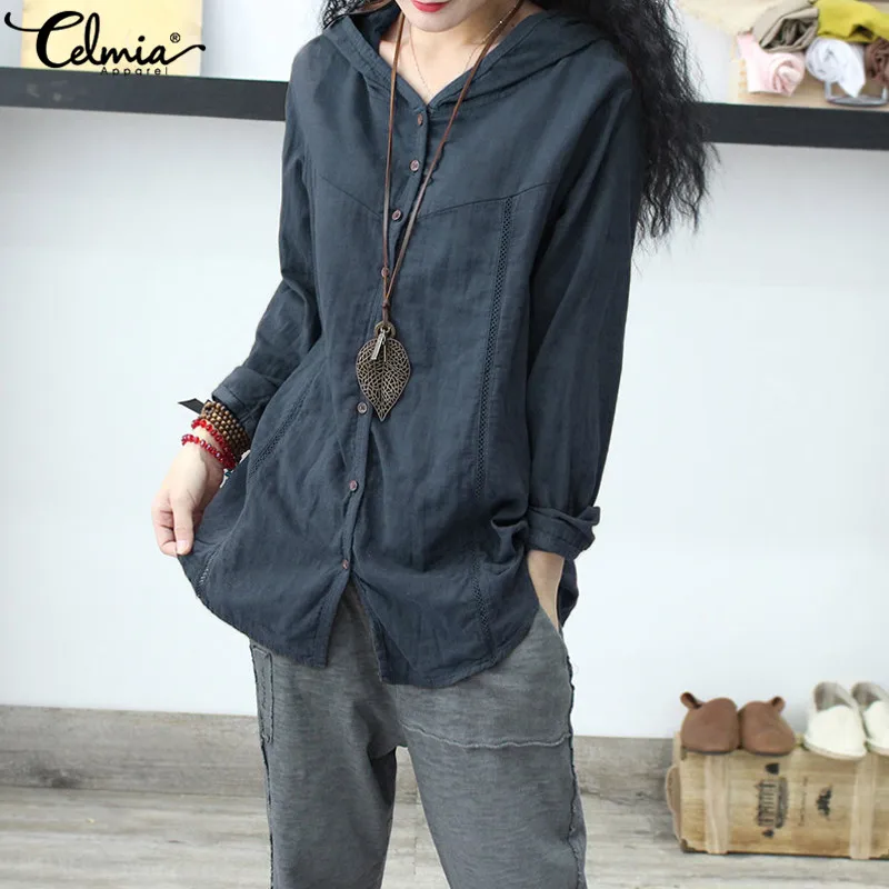 5XL Celmia Women Hooded Blouses Vintage Linen Tops 2019 Autumn Casual Loose Buttons Long Sleeve Shirts Plus Size Blusas Feminina
5XL Celmia Women Hooded Blouses Vintage Linen Tops 2019 Autumn Casual Loose Buttons Long Sleeve Shirts Plus Size Blusas Feminina