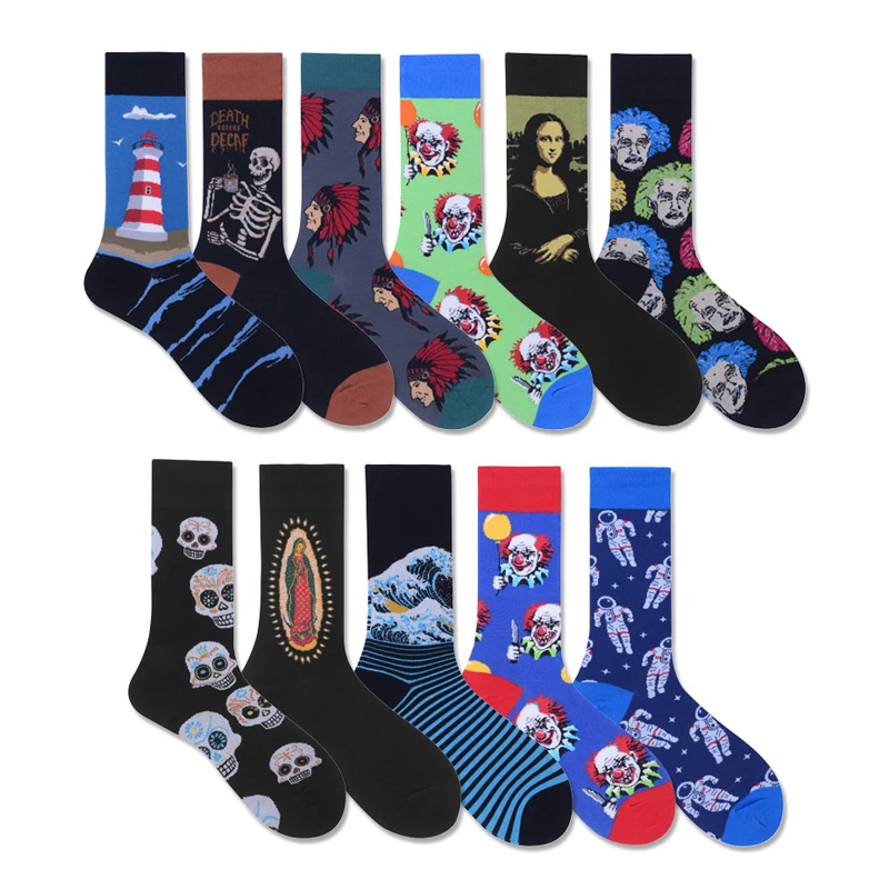 Men Socks Cartoon Mona Lisa Sea Human Skeleton Clown Harajuku Hip Hop Street Style Happy Funny Casual Skate Cotton Socks Fashion
Men Socks Cartoon Mona Lisa Sea Human Skeleton Clown Harajuku Hip Hop Street Style Happy Funny Casual Skate Cotton Socks Fashion