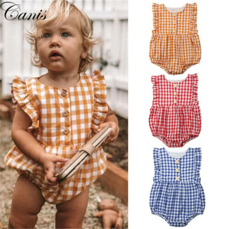 Newborn Baby Girls Plaid Fly Sleeveless Romper Jumpsuit Buttons Outfits Kids Playsuit Summer Cotton Girl Clothes
Newborn Baby Girls Plaid Fly Sleeveless Romper Jumpsuit Buttons Outfits Kids Playsuit Summer Cotton Girl Clothes