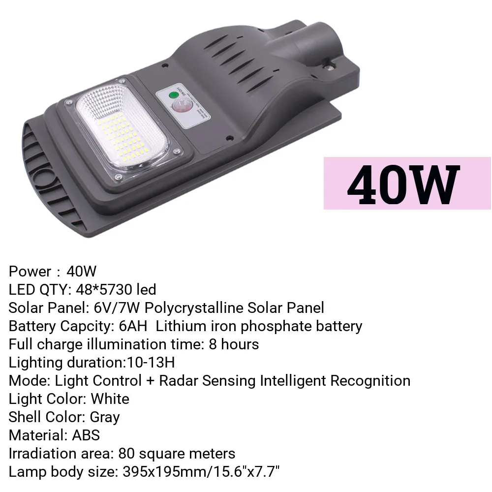 LED Solar Lamp Wall Street Light 40W Light Control+Radar Induction Outdoor Timing Lamp Waterproof Security Lamp for Garden Yard
LED Solar Lamp Wall Street Light 40W Light Control+Radar Induction Outdoor Timing Lamp Waterproof Security Lamp for Garden Yard