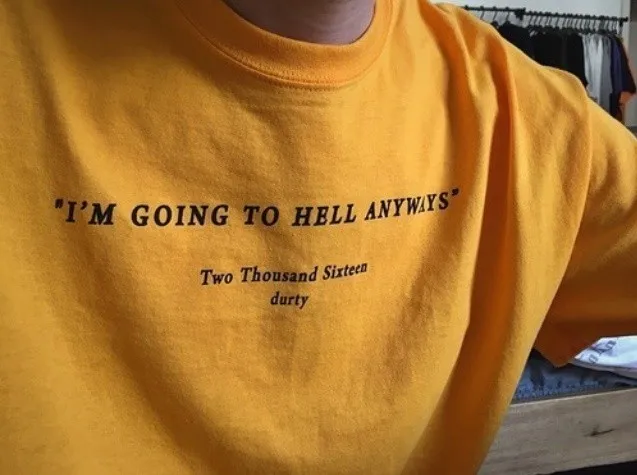 I am going to hell anyways tshirt fashion yellow cotton shirt 90s fashion women goth grunge art tshirt aesthetic tumblr tee J999
I am going to hell anyways tshirt fashion yellow cotton shirt 90s fashion women goth grunge art tshirt aesthetic tumblr tee J999