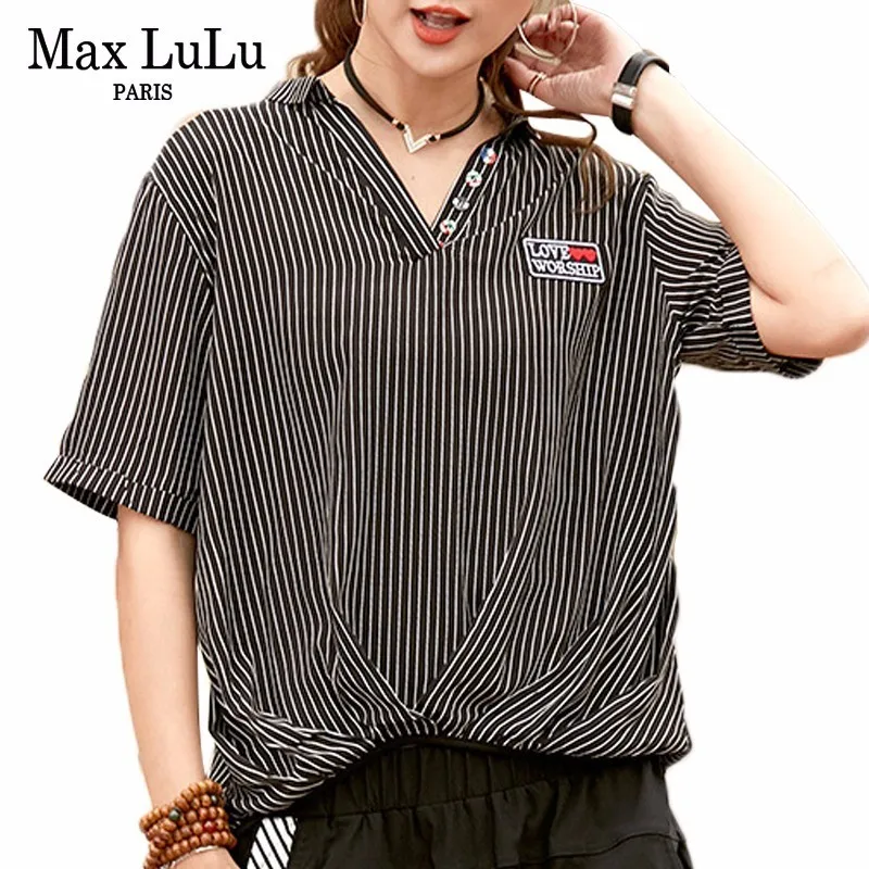Max LuLu Summer 2019 Fashion Korean Brand Ladies Sexy Tops And Blouses Women V Neck Shirts Striped Blusas Female Vintage Clothes
Max LuLu Summer 2019 Fashion Korean Brand Ladies Sexy Tops And Blouses Women V Neck Shirts Striped Blusas Female Vintage Clothes