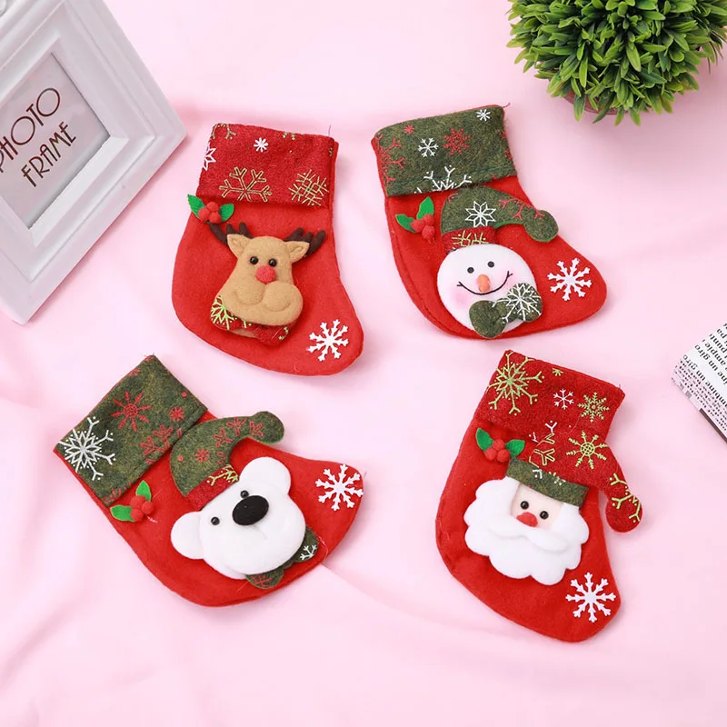 

10 шт./лот, мультяшный стиль, Санта-Клаус, снеговик, олень, медведь, рождественский подарок, сумки, рождественские чулки, украшения для детей, 2018