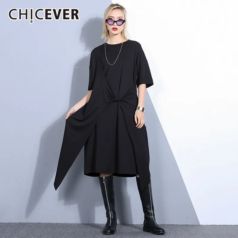 CHICEVER Women's Dresses Female O Neck Short Sleeve Loose Irregular Hem Black Midi Dress Oversize Clothes 2019 Spring Summer New
CHICEVER Women's Dresses Female O Neck Short Sleeve Loose Irregular Hem Black Midi Dress Oversize Clothes 2019 Spring Summer New